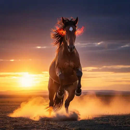 Power and Beauty of a Wild Horse Galloping in Sunset
