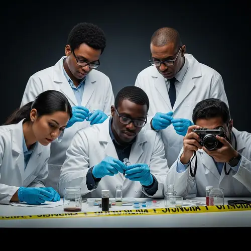Diverse Forensic Investigators in Intense Crime Scene - Noir Photography Style