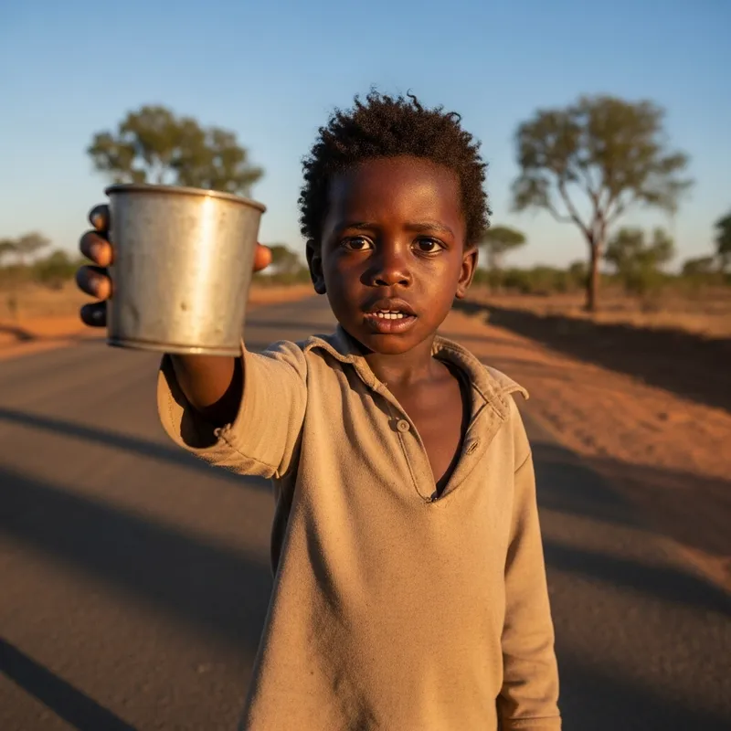 African Boy With Hopeful Eyes Begging for Water