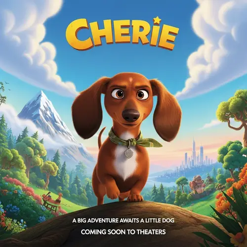Female Red Dachshund Movie Poster | Cherie Pixar-Style Animation