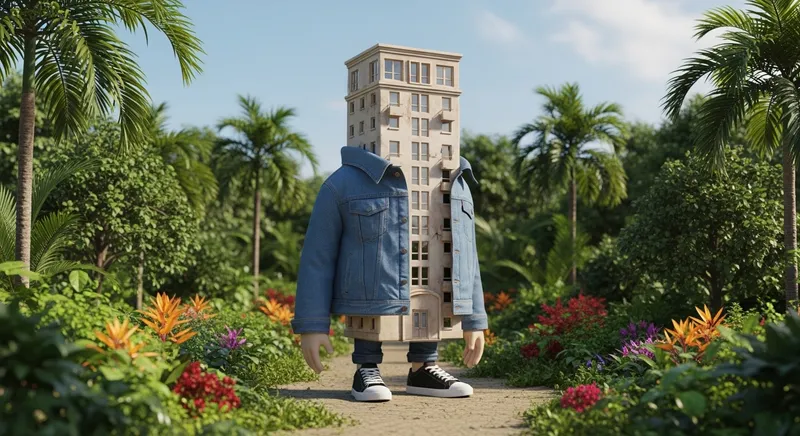 Tropical Building with Clothing 3D Illustration