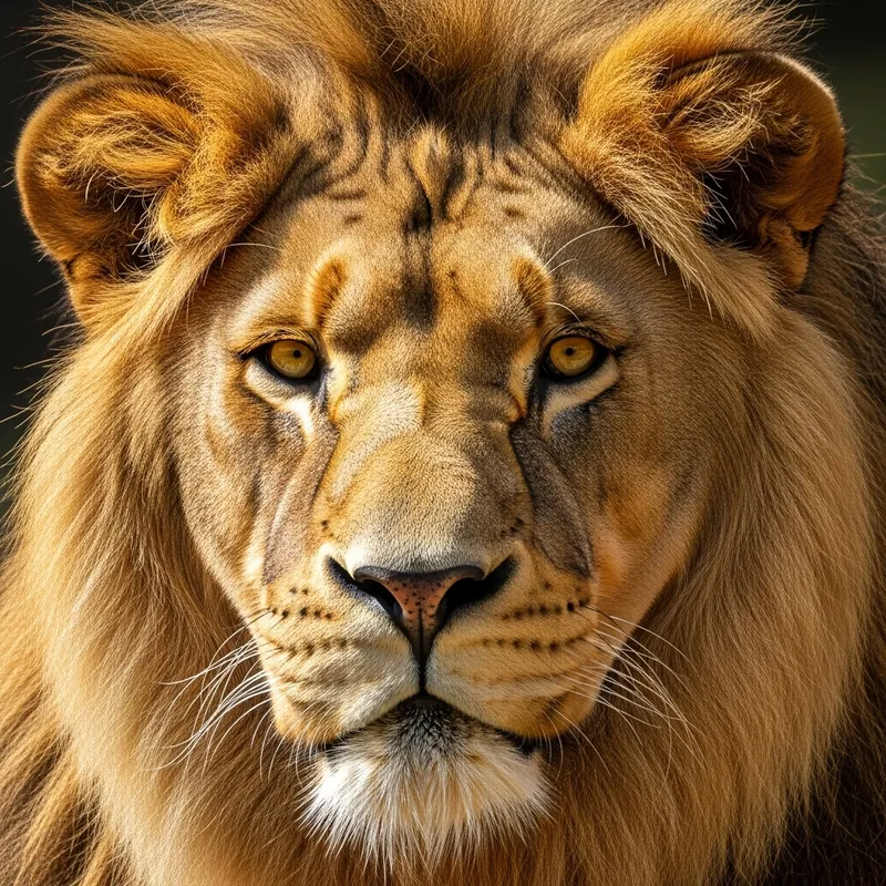 Majestic Lion Face Close-Up: Golden Fur & Piercing Eyes Majestic Lion Face Close-Up: Golden Fur & Piercing Eyes