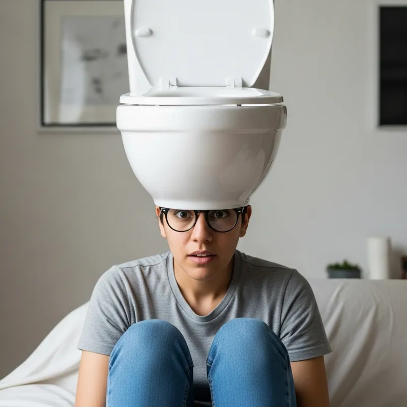 Surreal Toilet Bowl on Human Head: Whimsical Expressions