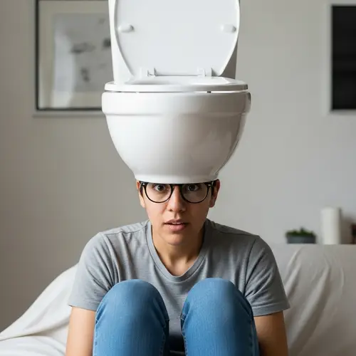 Surreal Toilet Bowl on Human Head: Whimsical Contrasts
