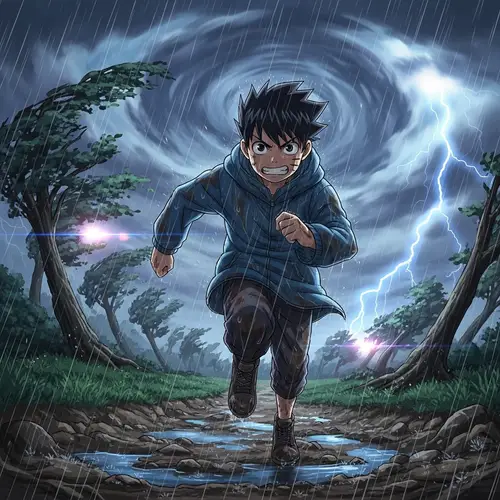 Anime Boy Overcomes Adversities on Path | Action-Packed Scene
