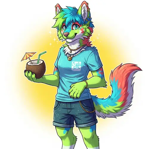 Vibrant Furry Art with Tropical Sparkledogs | Imaginative Illustration