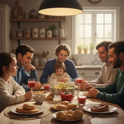 Heartwarming Family Gathering at Beautifully Decorated Kitchen Table