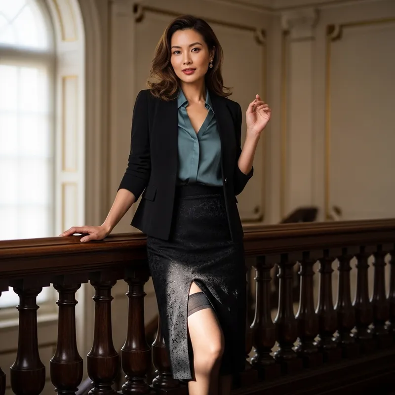 Elegant Woman in Silk Stockings - Full-body Portrait of Alluring Beauty