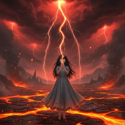Summon Sparkling Lightning in Hell - Dark-Haired Girl in Grey Dress