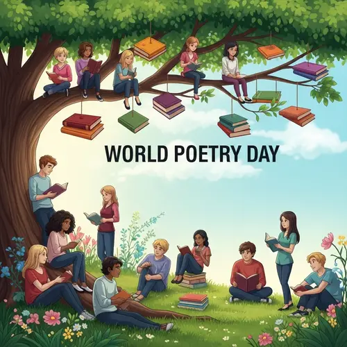 World Poetry Day Poster | Books, Nature, and Teens