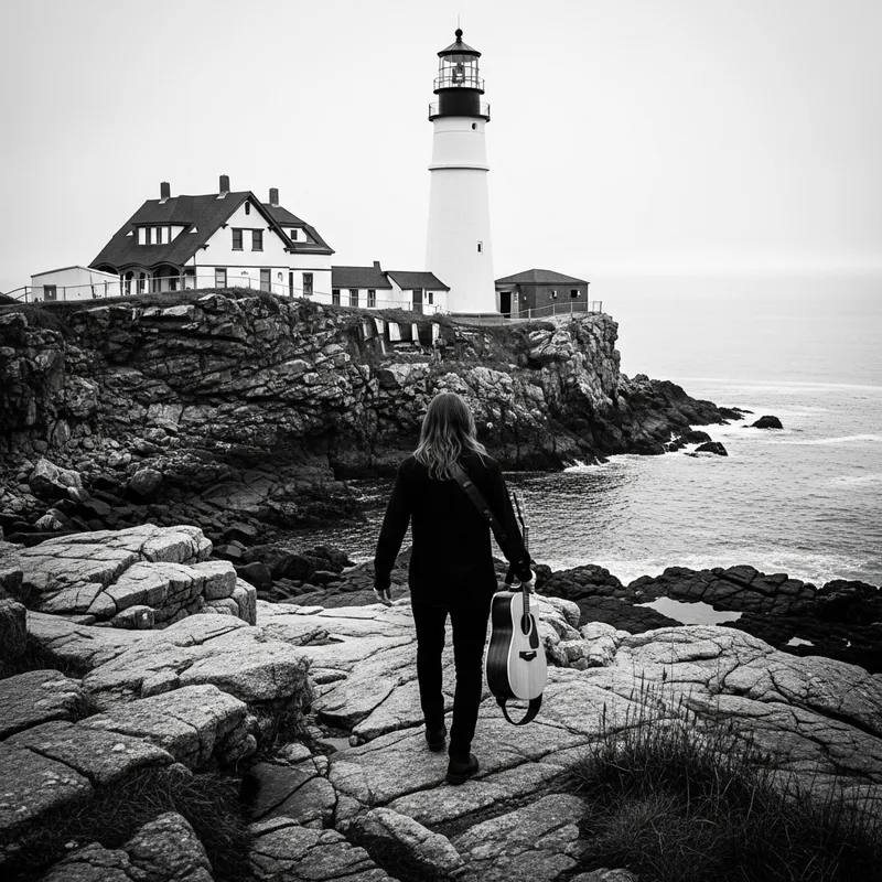 Monochromatic Lighthouse Scene: Ethereal Journey to the Beacon