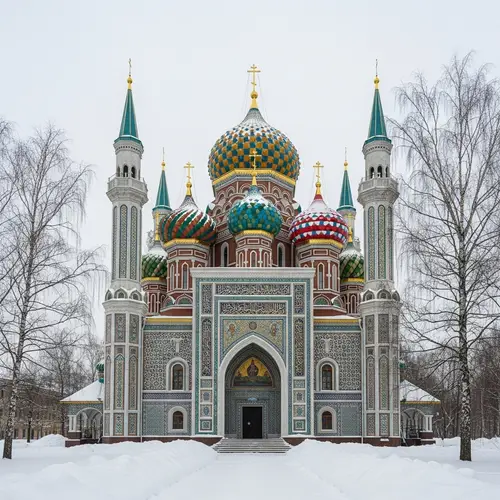 Grand Mosque Architecture in Russia with Traditional Islamic and Russian Influences