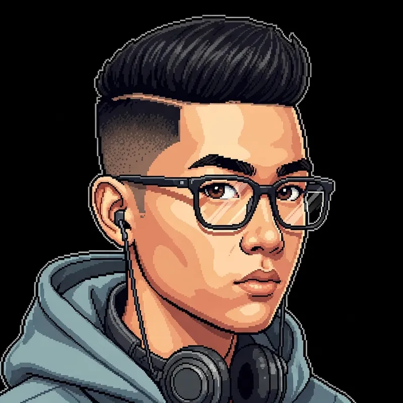 Pixel Art Portrait of a Young Asian Man in Headphones