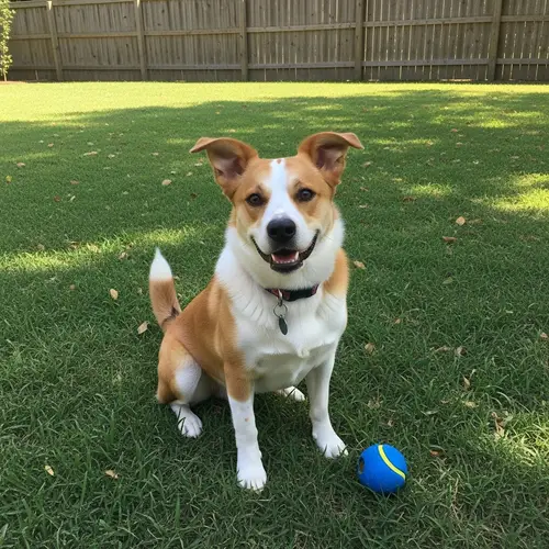 Lively Medium-Sized Dog with Golden & White Fur
