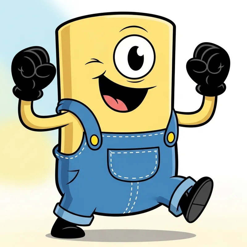 Playful Minion: Friendly Carton Character in Blue Overalls Playful Minion: Friendly Carton Character in Blue Overalls