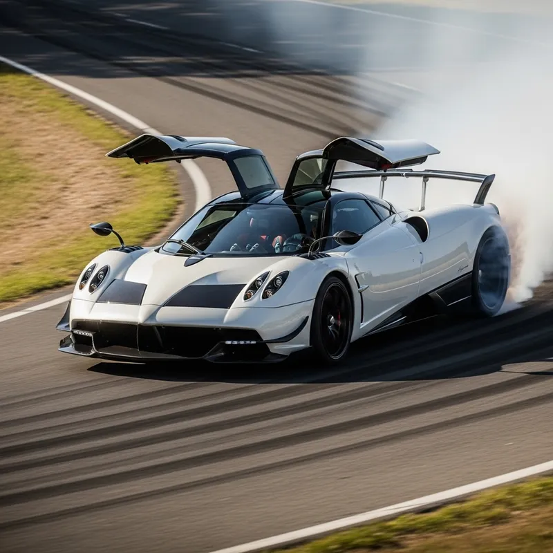 Thrilling White Pagani Huayra BC Drift on Open Road Thrilling White Pagani Huayra BC Drift on Open Road