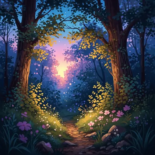 Enchanting Twilight Forest: A Watercolor Dream