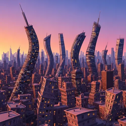 Whimsical Abstract Cityscape | Vibrant Urban Art