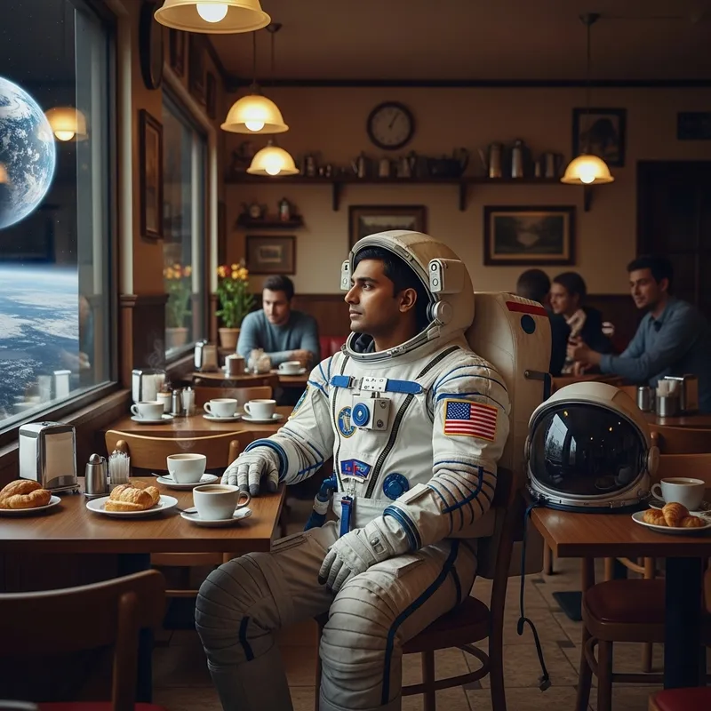 Astronaut in Cafe | Earth View | Space Exploration