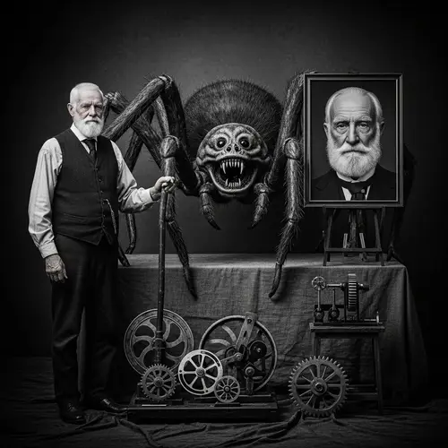Elderly Gentleman and Gargantuan Spider Creature