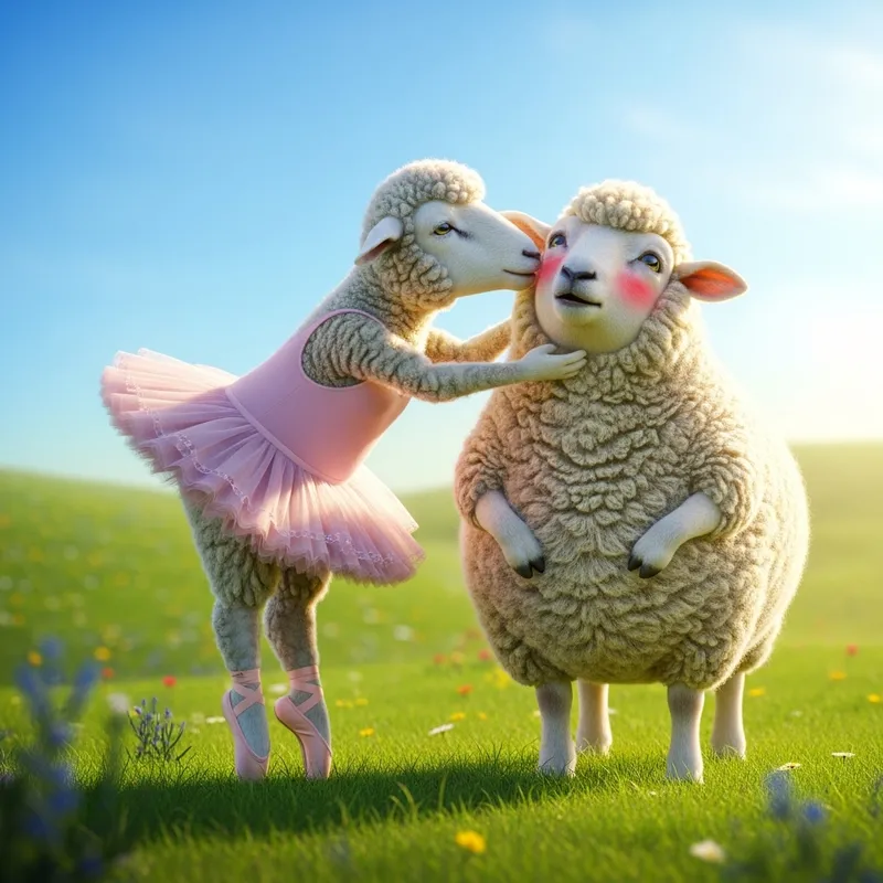 Sheep Dancer Kissing Another Sheep