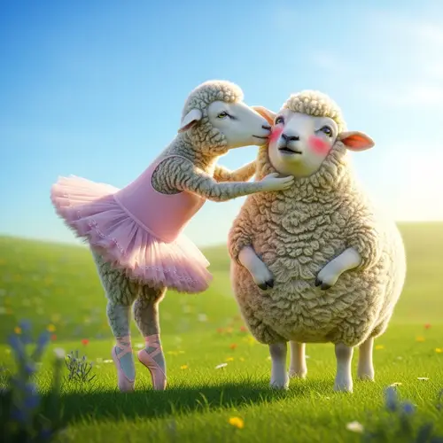 Graceful Sheep Dancer Kissing Surprised Sheep
