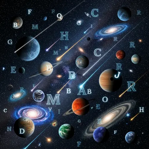 Stunning Shooting Stars Constellation with Planets and Latin Letters