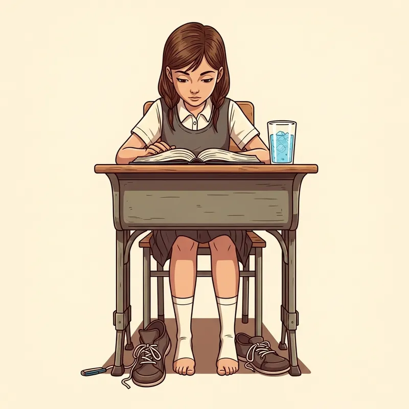 Nostalgic Scene: Girl at School Desk Focused on Book