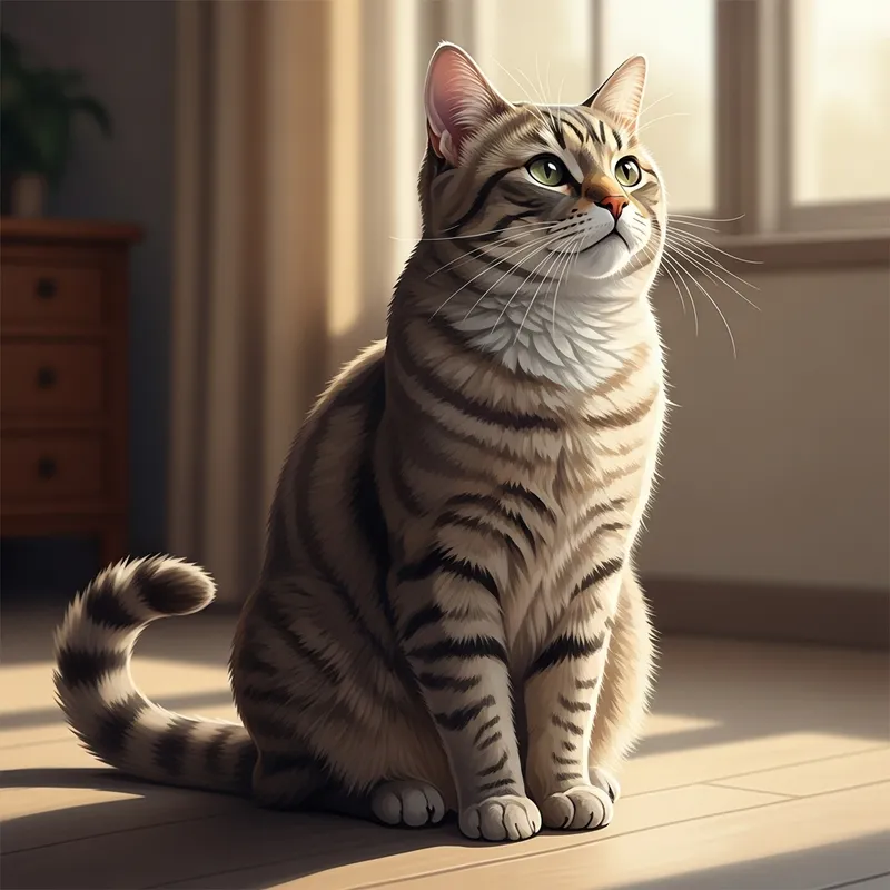 Serenely Sitting Cat: Captivating Gaze & Soft Fur