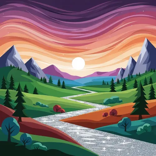 Abstract Landscape Art | Colorful Sky & River Scene