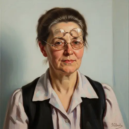 Realist Portrait of Middle-Aged Woman Wearing Eyeglasses