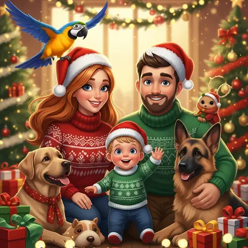 Whimsical Family Portrait Illustration for Christmas