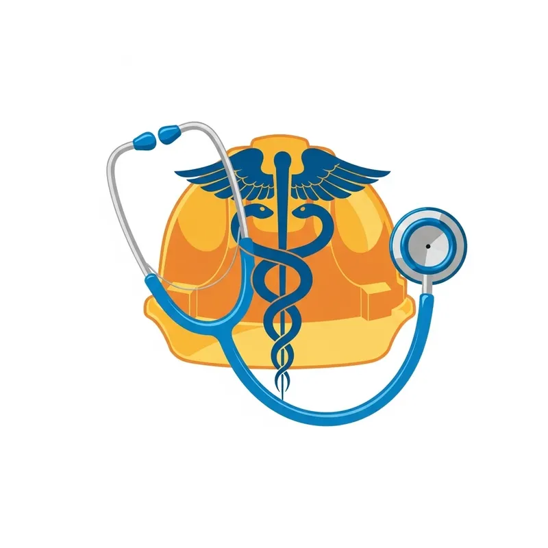 Asclepius Logo with Blue Stethoscope on Construction Helmet
