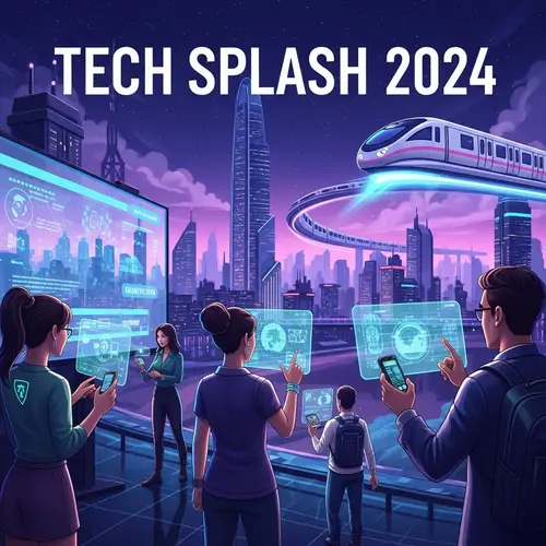 Tech Splash 2024: Futuristic Cityscape with Cutting-Edge Technology Gadgets