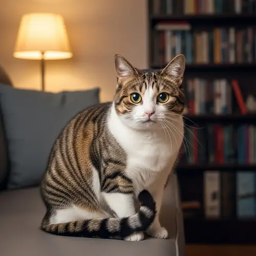 Plump Domestic Cat with Bright Eyes: A Picture of Comfort and Affection