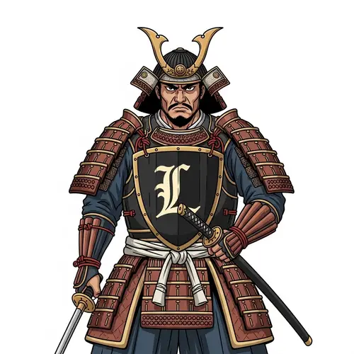 Muscular Samurai Warrior with L Emblem Artwork
