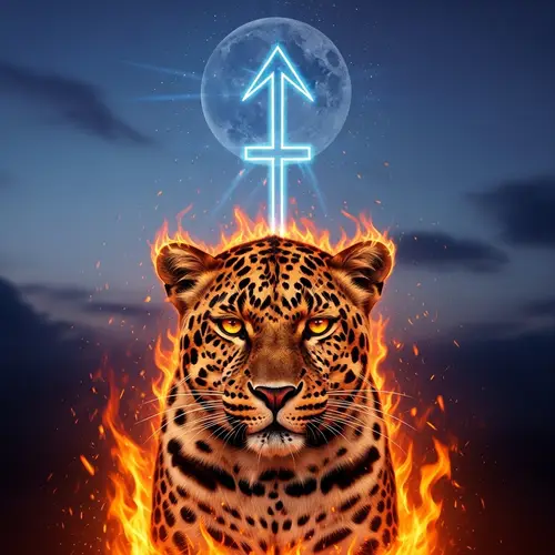 Fierce Leopard in Fire Element with Sagittarius Symbol