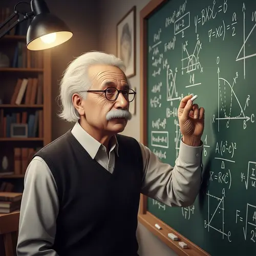Elderly Physicist Lost in Thought | Complex Equations on Blackboard