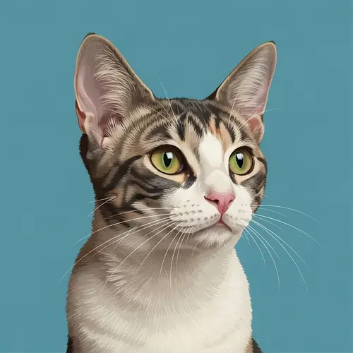 Sleek & Curious Cat Illustration | Feline in Cream, Grey, and Black