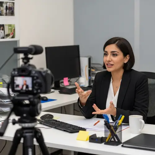 Professional Middle-Eastern Female Employee Engaged in Active Conversation