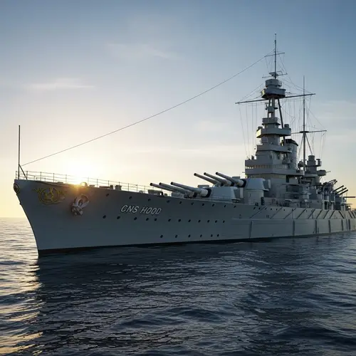 CNS HOOD Battleship in Calm Blue Ocean | Grand Scale Imagery