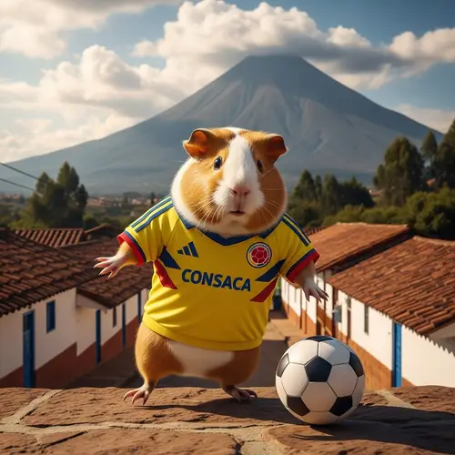 Guinea Pig in Colombian Soccer Uniform | CONSACA Text | Football Player