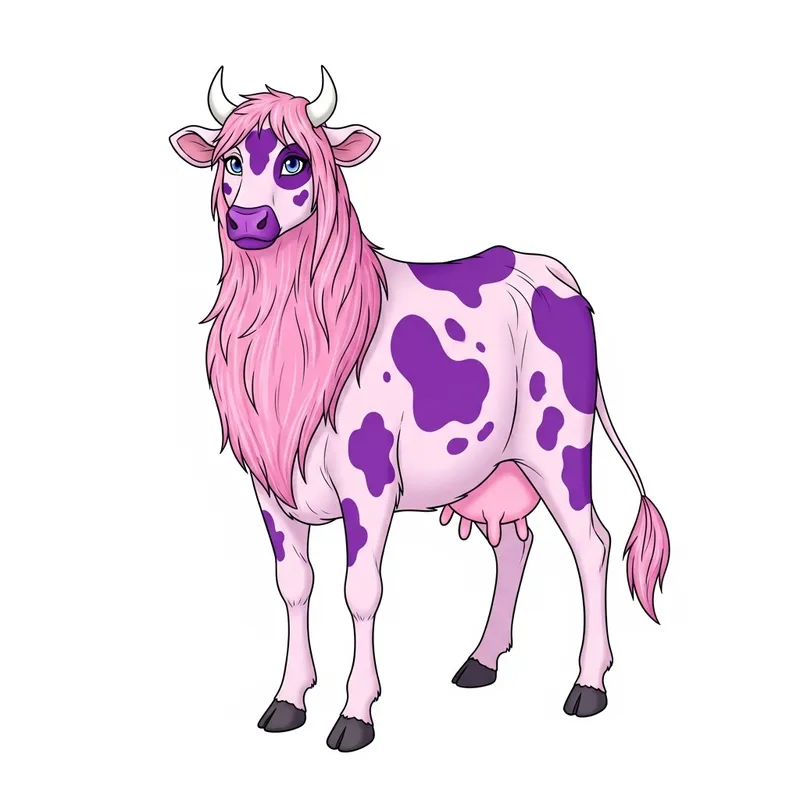 Small White-Horned Cow with Pink Fur and Purple Spots Small White-Horned Cow with Pink Fur and Purple Spots