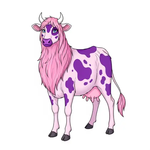 Slender Furry Cow with Celestial Eyes and Pink Fur