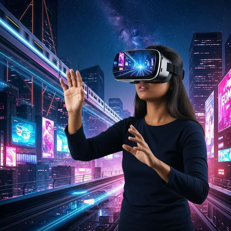 Immerse in Futuristic Cityscape with VR Glasses