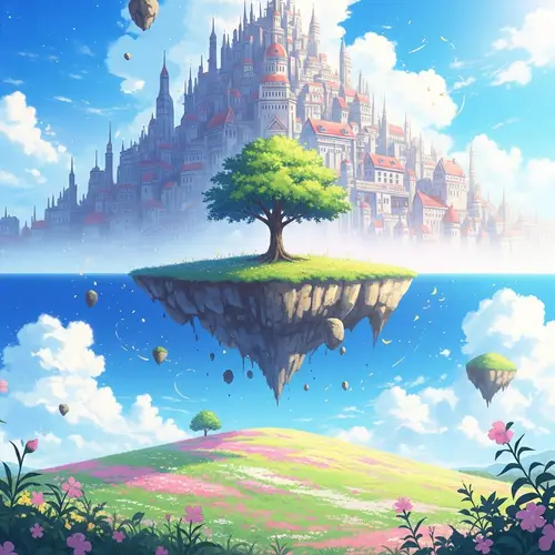Dreamy Anime Scenery: Tree on Floating Island