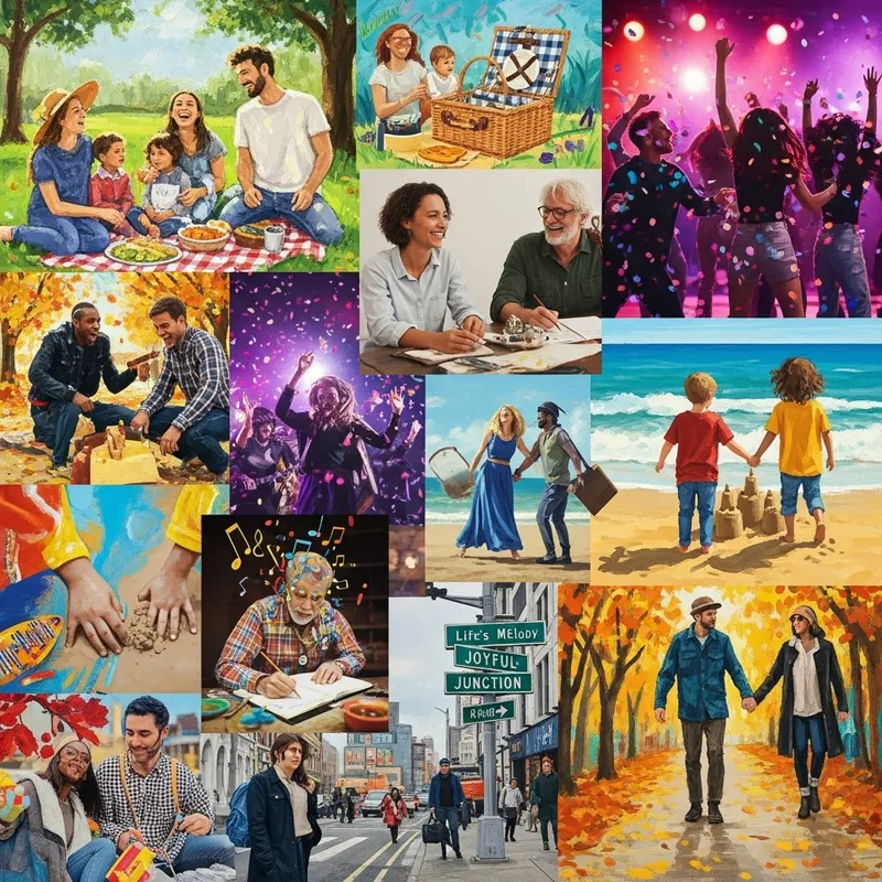 Vibrant Life Collage: Diverse Joyful Activities & Human Experience
