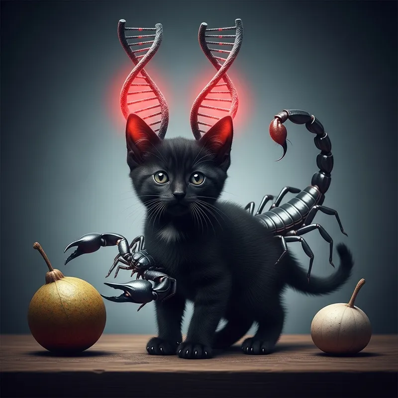Mystic Black Kitten with DNA Ears & Scorpion Tail