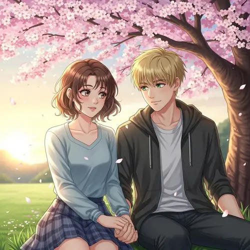 Romantic Teenagers Under Cherry Blossom Tree | Sunset Moment