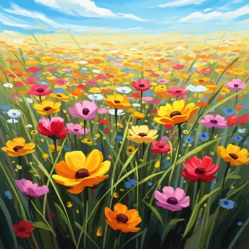 Vibrant Summer Flowers Field Painting | Nature-Inspired Artwork
